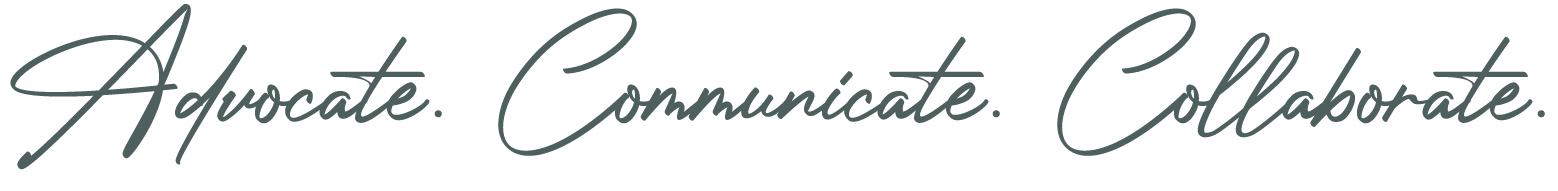 Progress Advisors tagline the words "Advocate. Communicate. Collaborate" in script font